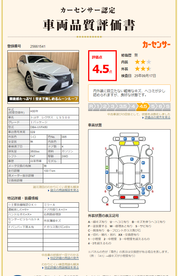 評価書 4.5点 修復歴無2