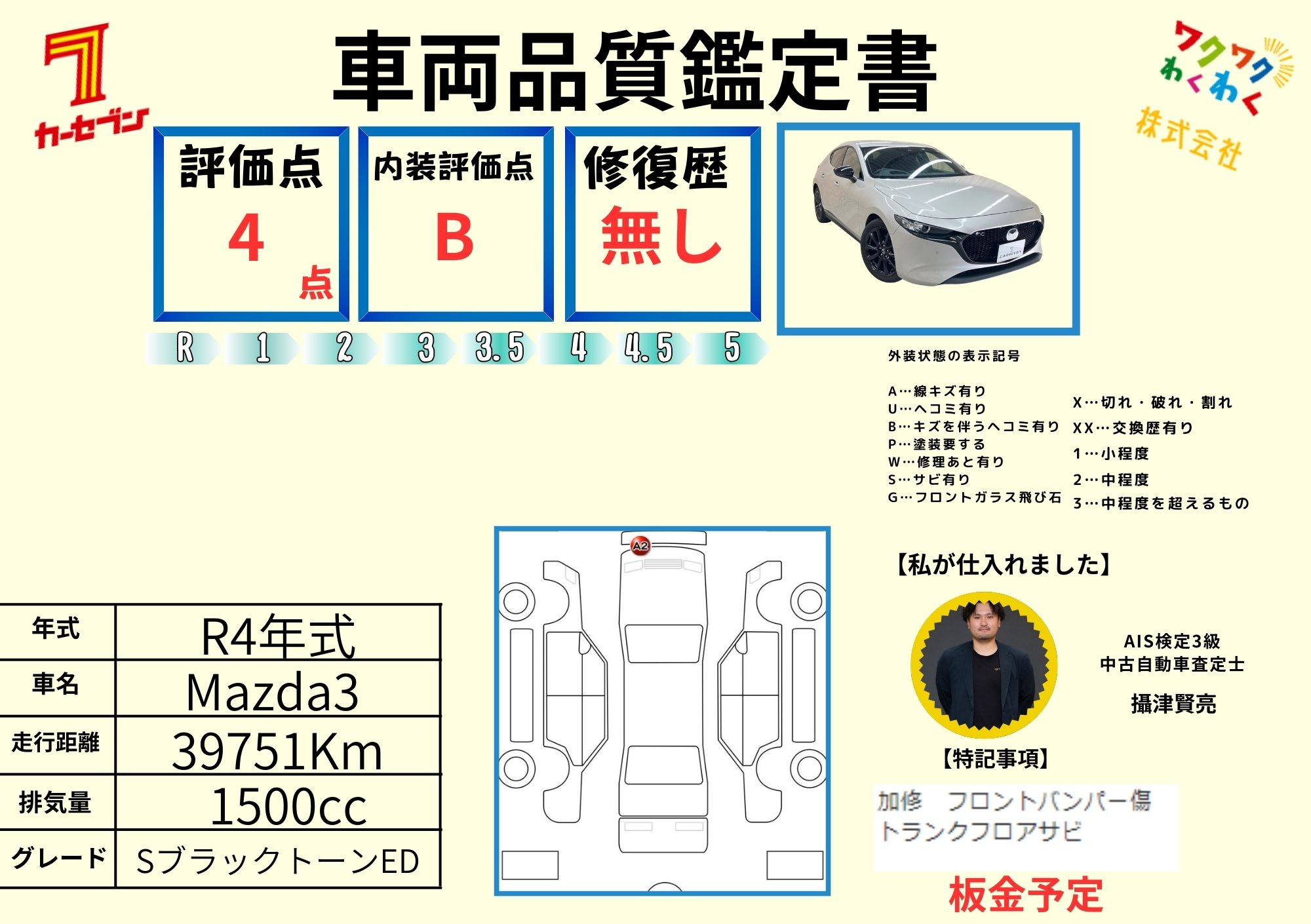 評価書 4点 修復歴無