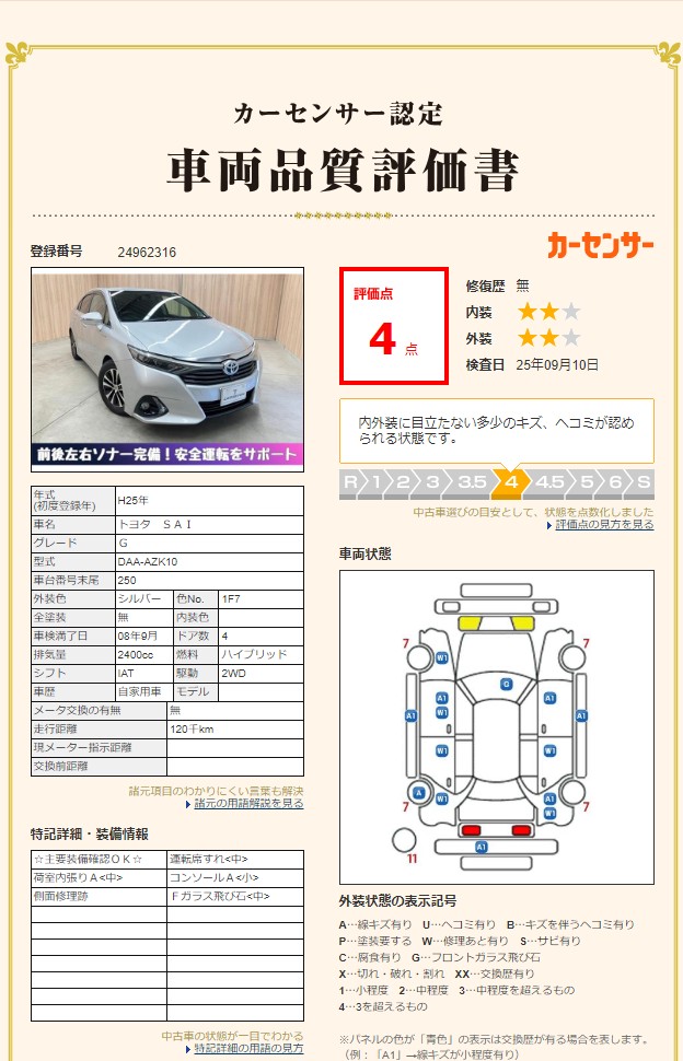 評価書 4.0点 修復歴無 2/3