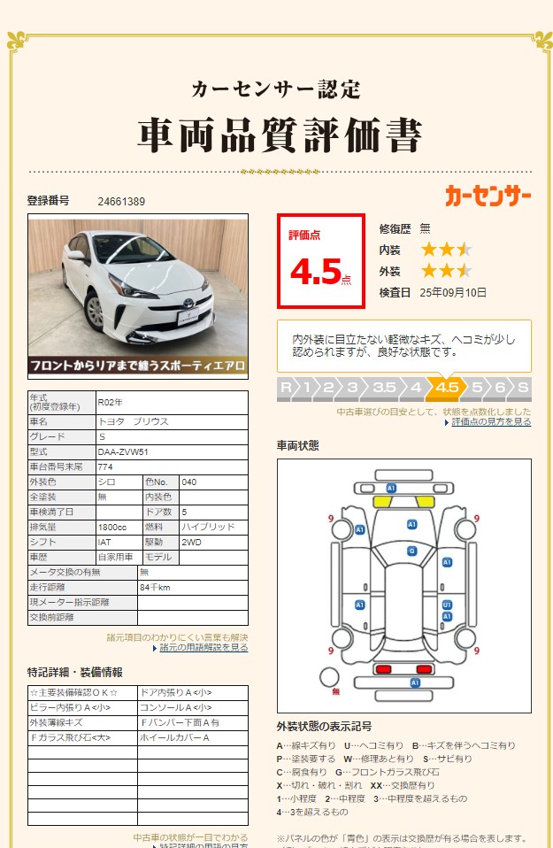 評価書 4.5点 修復歴無 2枚目