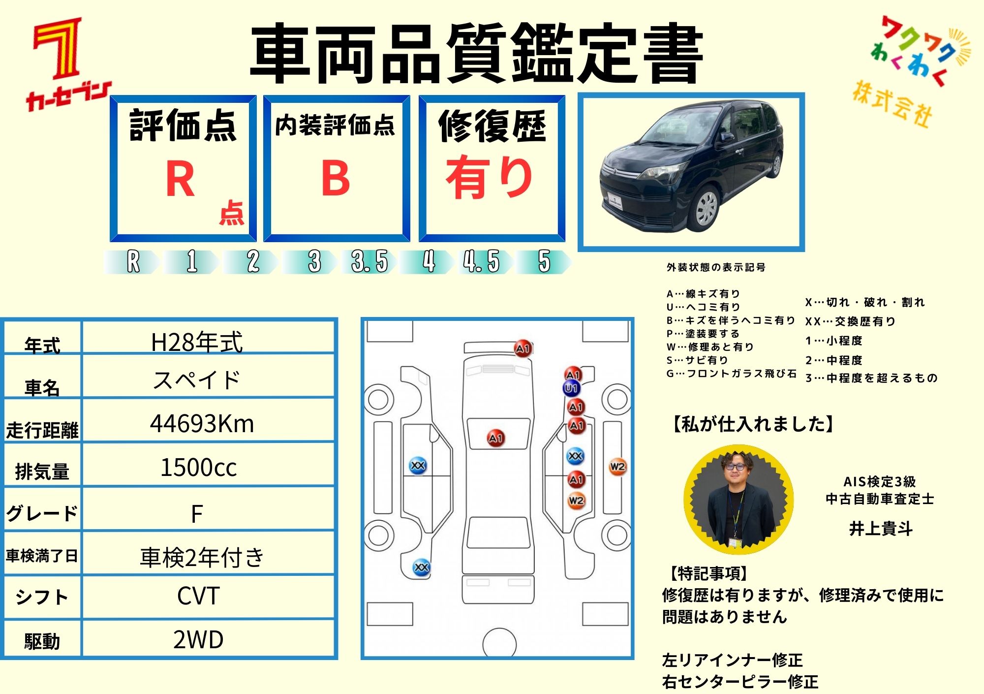 評価書 R点 修復歴有