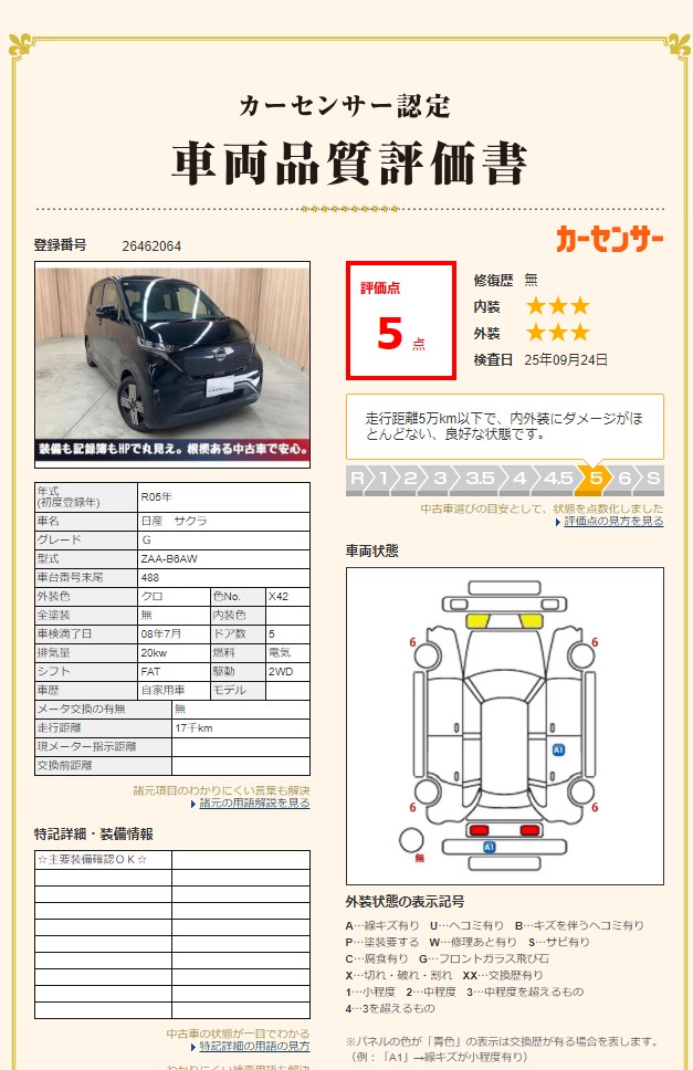 評価書3（5.0点 修復歴無）