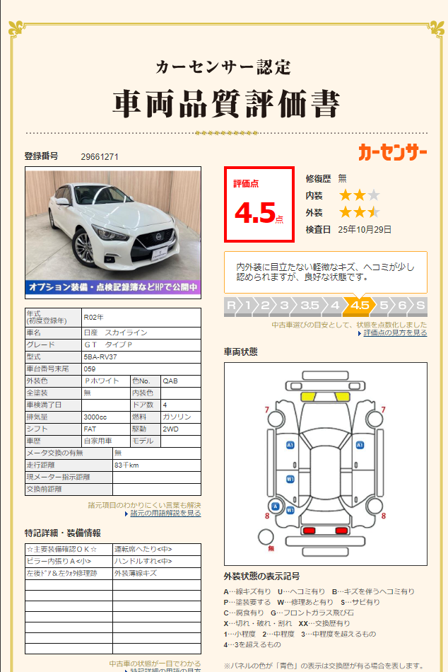 評価書3（4.5点・修復歴無）