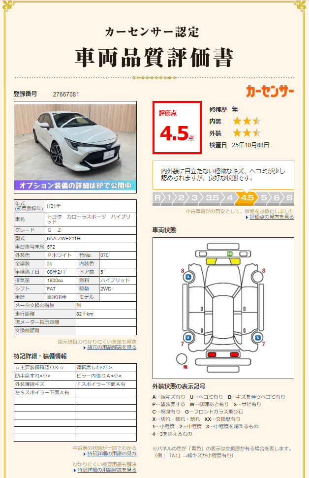 評価書 4.5点 修復歴無 2枚目