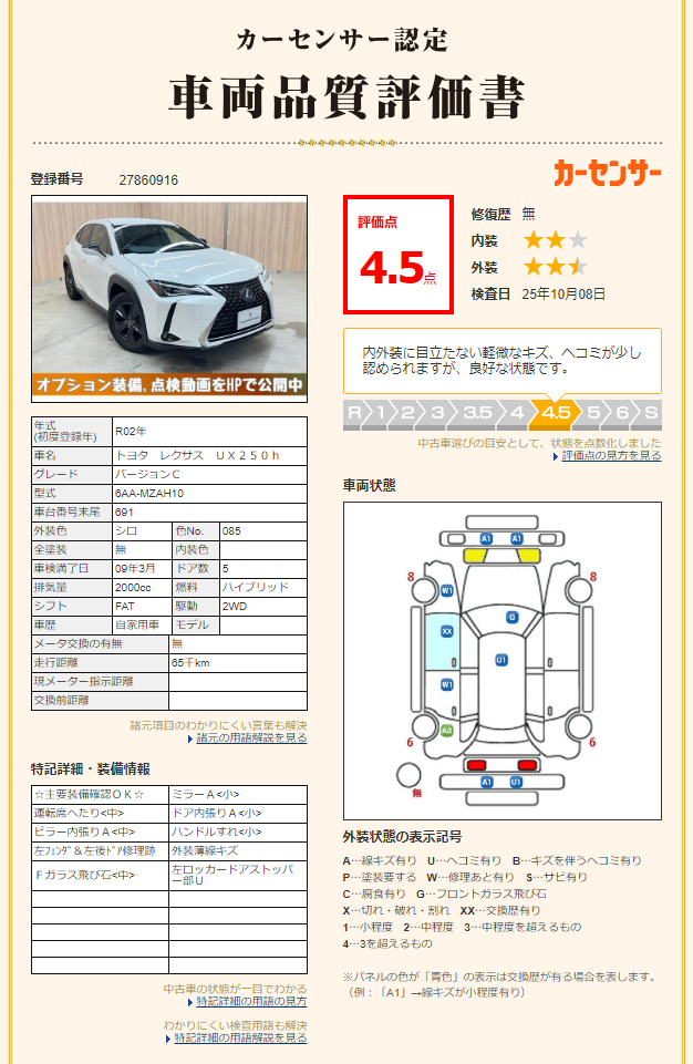 評価書 4.0点 修復歴無 2枚目