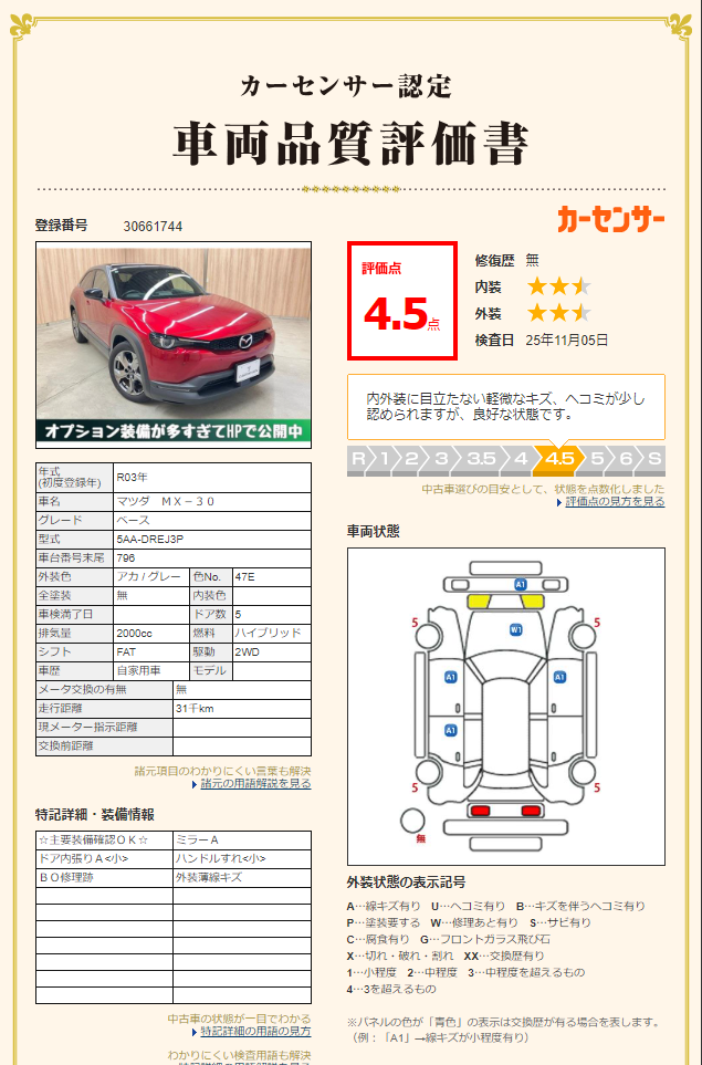 評価書4.5点 修復歴無2