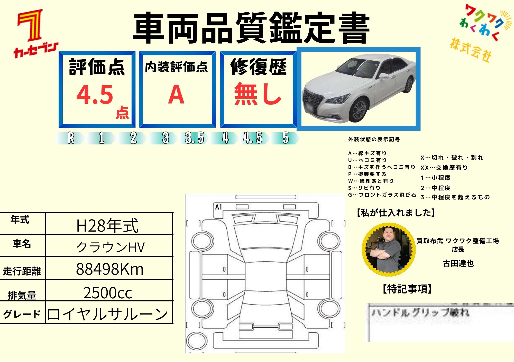 評価4.5点 修復歴なし 評価書